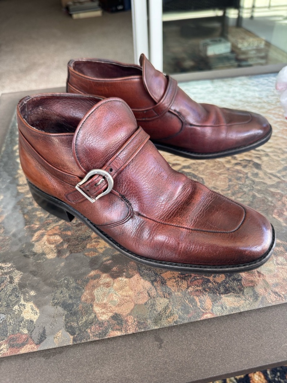 Men Vintage Sears Hipster steampunk MONK Buckle Ankle Boots 8D Brown Leather